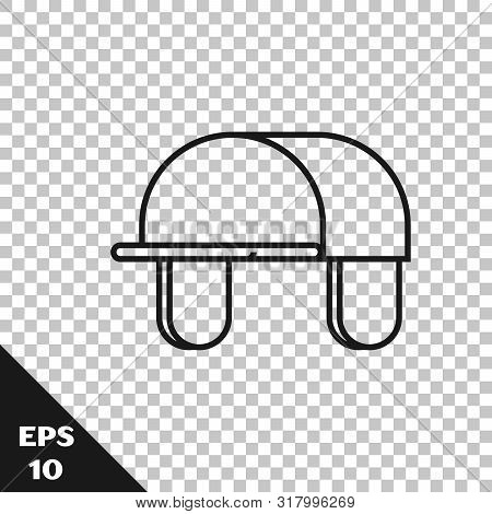 Black Line Hunter Hat Icon Isolated On Transparent Background. Plaid Winter Hat. Vector Illustration