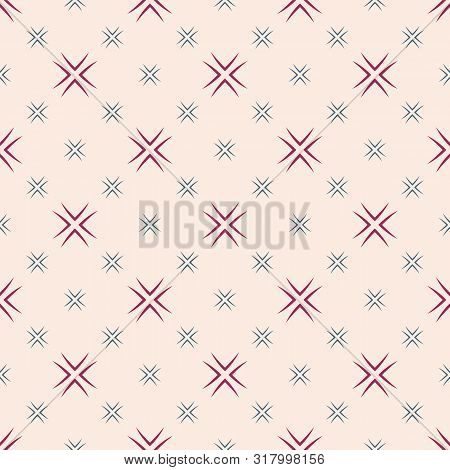Vector Minimalist Floral Seamless Pattern. Simple Abstract Geometric Background With Small Flowers, 