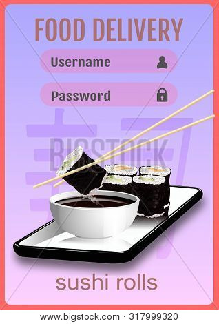 Vector Of Smartphone And Sushi For Ecommerce Concept, Online Shushi Delivery