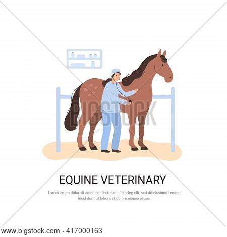 Vector Equine Veterinary Concept, Doctor And Horse