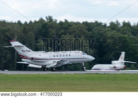 July 2, 2019, Moscow, Russia. Airplane Raytheon Hawker 750 Netjets Europe Airline At Vnukovo Airport