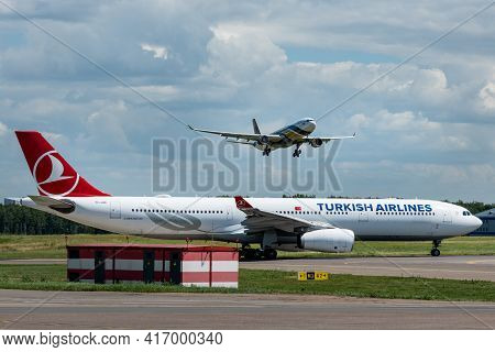 July 2, 2019, Moscow, Russia. Airplane Airbus A330-300 Turkish Airlines At Vnukovo Airport In Moscow