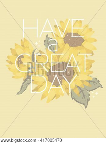 Vector Beautiful Letter Proportions Greeting Card Design With Sunflower Composition In Natural Color