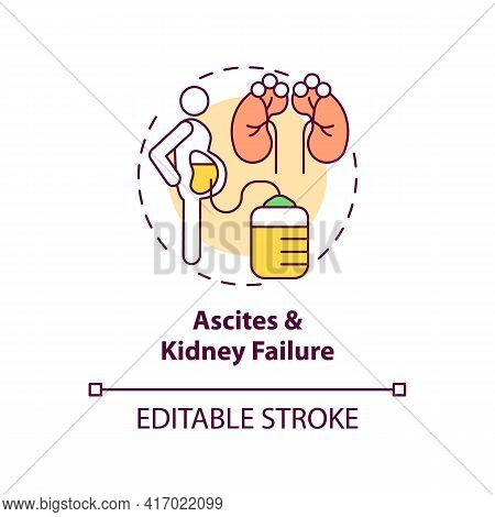 Ascites And Kidney Failure Concept Icon. Liver Failure Outcome Idea Thin Line Illustration. Cirrhosi