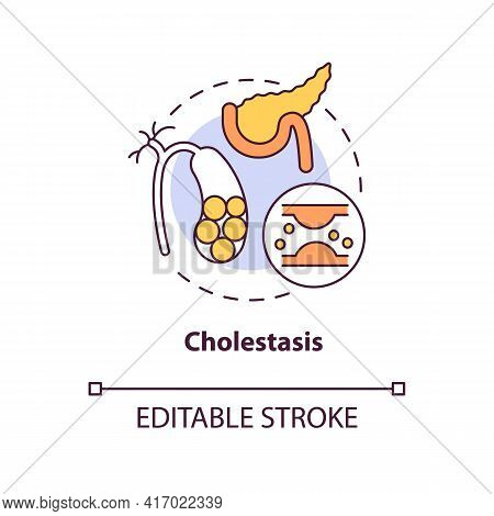 Cholestasis Concept Icon. Liver Disease Type Idea Thin Line Illustration. Acute Hepatitis. Gallstone