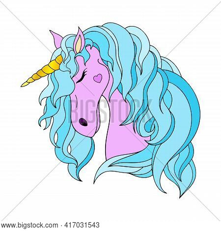 Vector Illustration Of A Unicorn. Unicorn Line Art In Beautiful Style. Graphic Element Vector. Funny