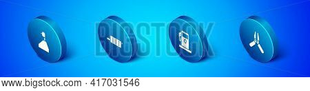 Set Isometric Gear Shifter, Petrol Or Gas Station, Car Battery Jumper Power Cable And Muffler Icon. 