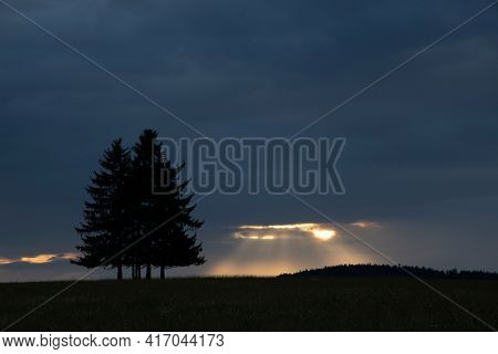Landscape at sunset in Slavkovsky les near Horni Slavkov, Western Bohemia, Czech Republic