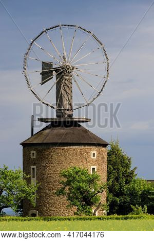 Dutch type windmill With a unique Halladay turbine in Ruprechtov, Southern Moravia, Czech Republic
