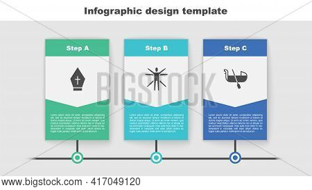 Set Pope Hat, Vitruvian Man And Gondola. Business Infographic Template. Vector