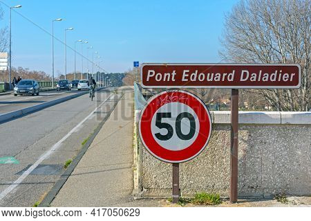 Avignon, France - January 30, 2016: Pont Edouard Daladier Bridge Over River Rhone In Avignon, France