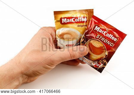 Lviv, Ukraine - April 08, 2021: Maccoffee Instant Coffee In The Package