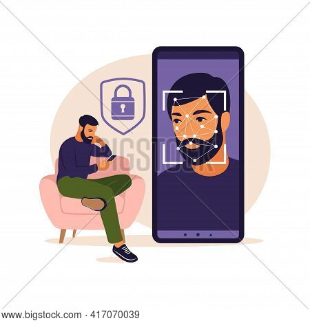 Facial Recognition System Concept . Face Id, Face Recognition System. Facial Biometric Identificatio