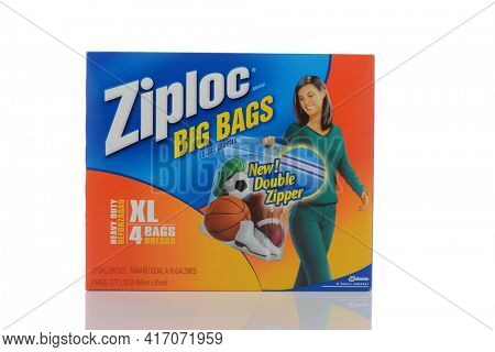 IRVINE, CALIFORNIA - MAY 22, 2019:  A box of Ziploc Big Bags. 4 - 10 gallon Heavy Duty plastic bags.