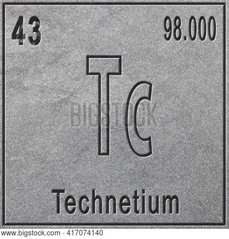 Technetium Chemical Element, Sign With Atomic Number And Atomic Weight, Periodic Table Element, Silv