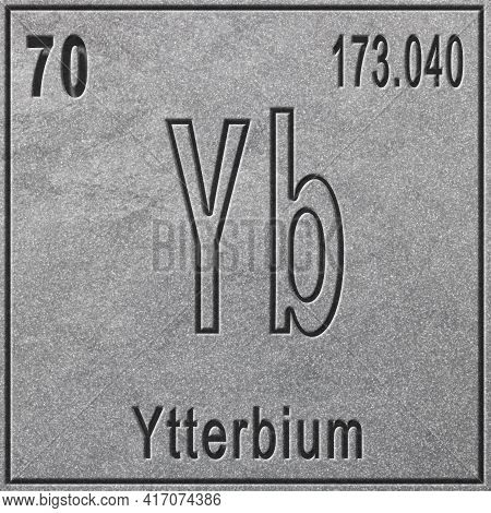 Ytterbium Chemical Element, Sign With Atomic Number And Atomic Weight, Periodic Table Element, Silve