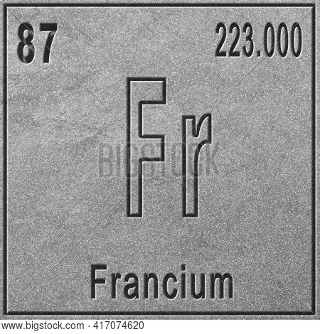 Francium Chemical Element, Sign With Atomic Number And Atomic Weight, Periodic Table Element, Silver