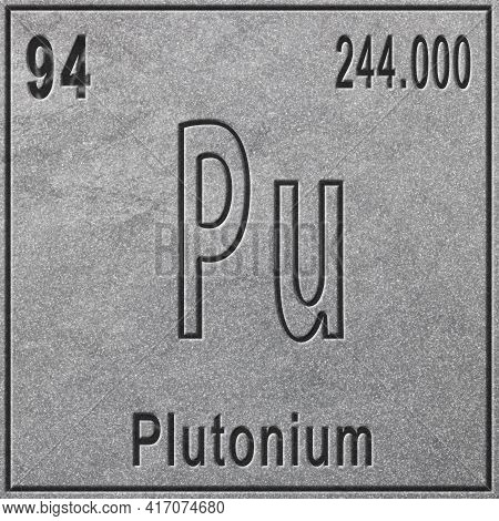Plutonium Chemical Element, Sign With Atomic Number And Atomic Weight, Periodic Table Element, Silve