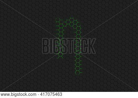 Eta Sign. Eta Letter, Greek Alphabet Symbol, Green Hexagon