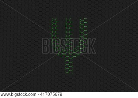 Psi Sign. Psi Letter, Greek Alphabet Symbol, Green Hexagon
