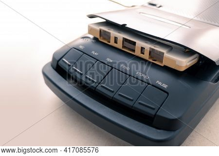 Portable Compact Cassette Recorder From The 80s. Record And Play Music. Retro Look - Image