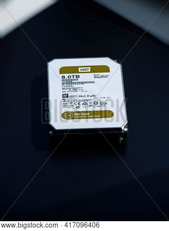 Paris, France - Jul 28, 2017: View From Above Of New Western Digital 8tb Terabyte Datacenter Gold Ha