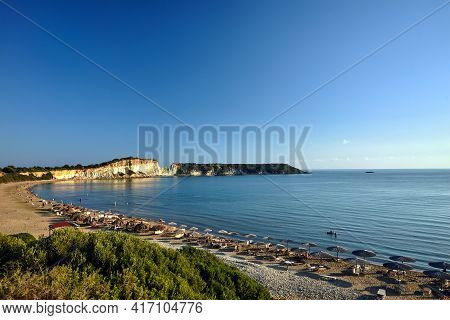 Rocky Cliff At Gerakas Beach On Zakynthos Island In Greece