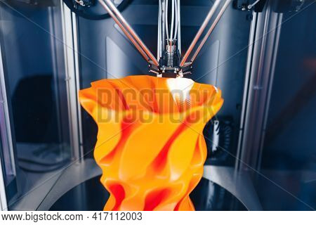 3d printer head in action, close-up view