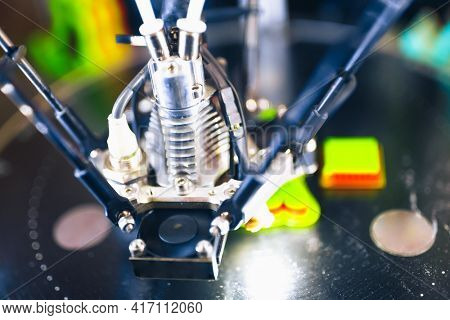 3d printer head in action, close-up view