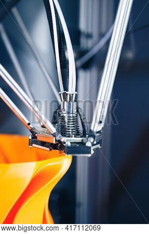 3d printer head in action, close-up view
