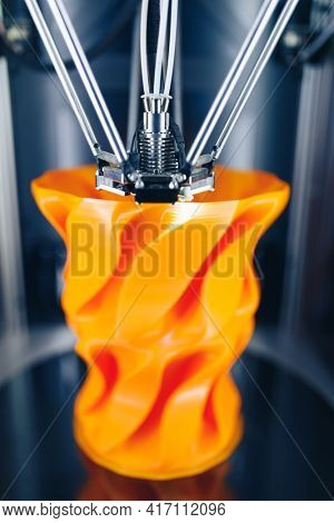 3d printer head in action, close-up view