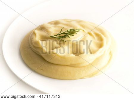 Isolated Mashed Potatoes On The White Plate
