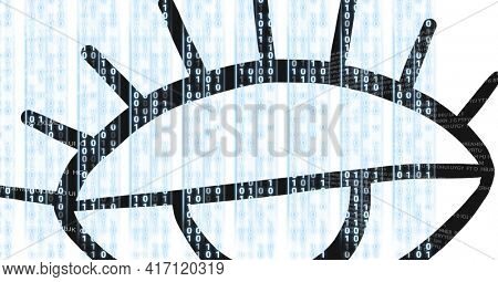 Opening digital black eye over computer code, program coding and technology concept. digitally generate image.