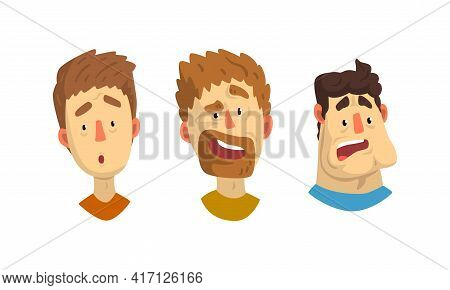 Man Head Showing Facial Expression With Raised Eyebrows And Open Mouth Vector Set