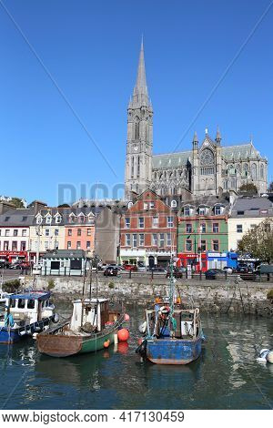 Cobh, Ireland - Oct 14, 2018: Cityscape And Harbour On Oct 14, 2018 In Cobh, Ireland. Cobh Was Forme
