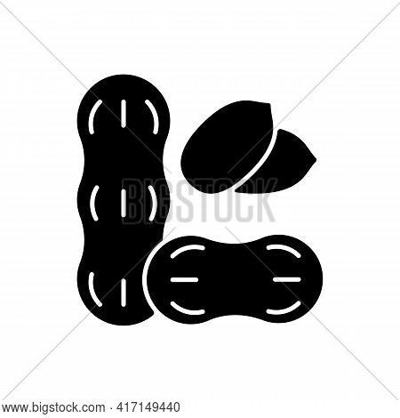 Peanut Black Glyph Icon. Nut For Nourishment. Nutrient Diet, Food Ingredient. Protein Dense Foodstuf
