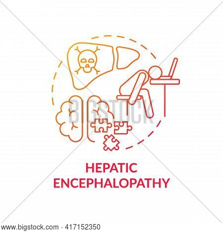 Hepatic Encephalopathy Concept Icon. Liver Failure Outcome Idea Thin Line Illustration. Mental And P