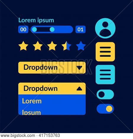Buyer Account Ui Elements Kit. Settings, Dropdown Menu Isolated Vector Icon, Bar And Dashboard Templ