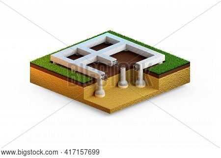 Drilled Belled Foundation, Isolated Cgi Industrial 3d Illustration