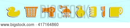 Set Of Bathroom Cartoon Icon Design Template With Various Models. Modern Vector Illustration Isolate