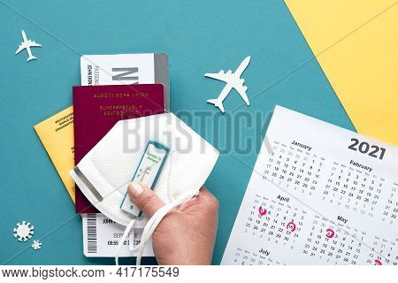 New Normal Travel During Covid-19 Restrictions. Pack Of Documents - Vaccination Certificate, German 