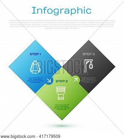 Set Line Camping Lantern, Gallows And Drum. Business Infographic Template. Vector