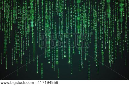 Matrix Background. Binary Code Texture. Falling Green Numbers. Data Visualization Concept. Futuristi