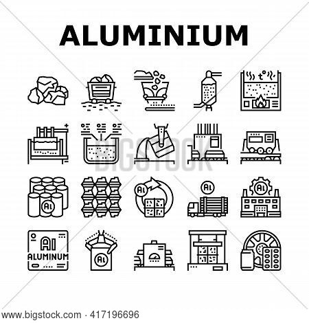 Aluminium Production Collection Icons Set Vector. Processing Of Aluminium Production And Factory, Pr