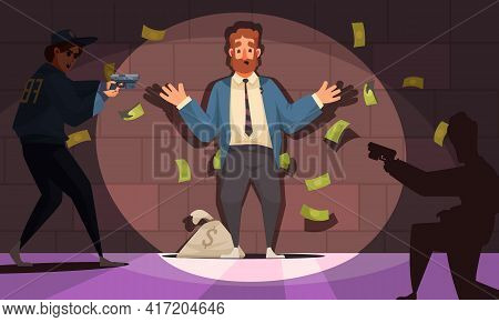 Dirty Money Corruption Cartoon Composition With Bribed Government Official Civil Servant Detention A