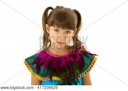 Close Up Portrait Of Girl Wearing Ethnic Costume.