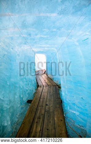 Ice Cave Inside The Rhone Glacier At The Furka Pass In The Swiss Alps