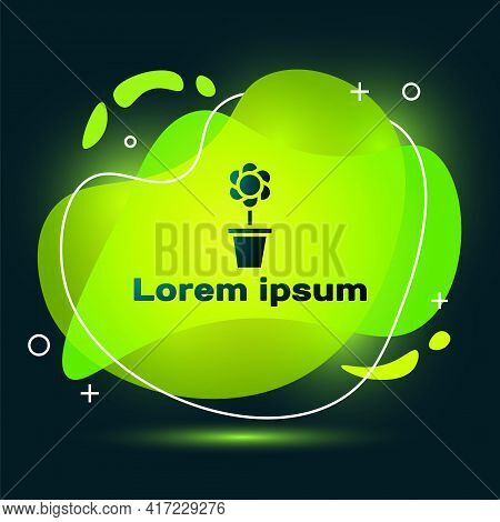 Black Flower In Pot Icon Isolated On Black Background. Plant Growing In A Pot. Potted Plant Sign. Ab