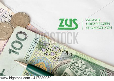 Gdansk, Poland - April 17, 2021: Zus (national Social Insurance Company) Logo On A Sheet Of Paper An