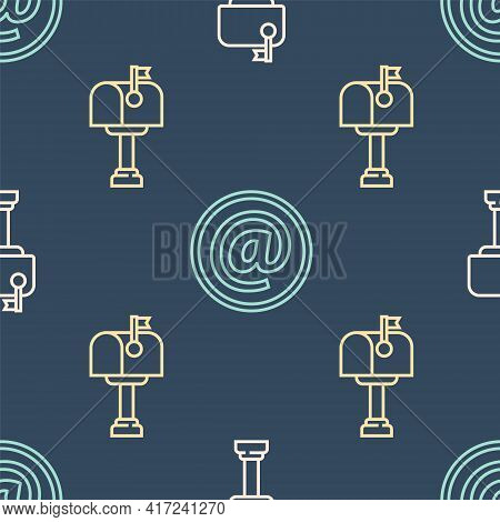 Set Line Mail Box, Mail Box And Mail And E-mail On Seamless Pattern. Vector